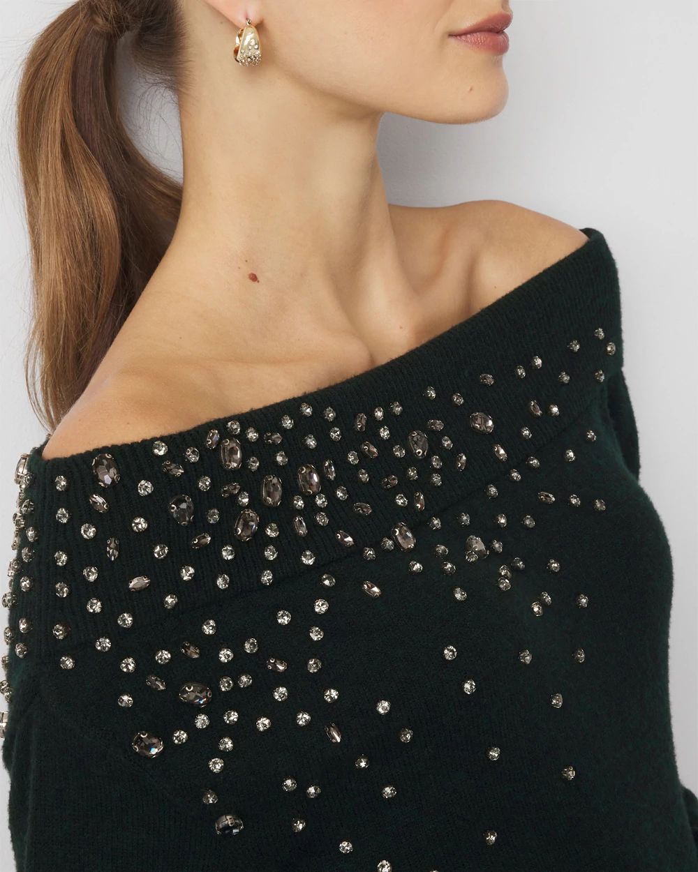 Embellished Off-The-Shoulder Sweater