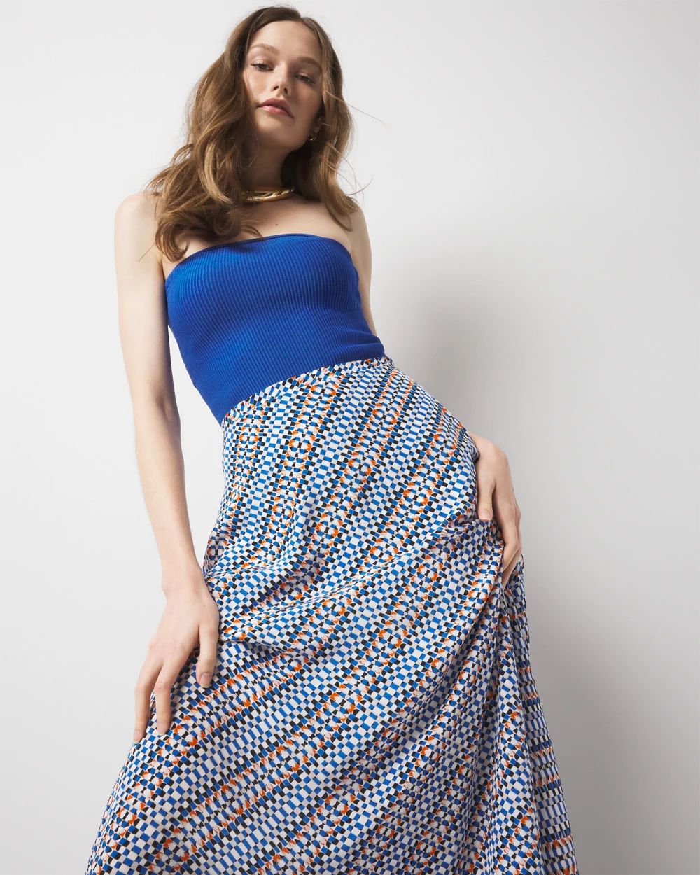 Geo Print A-Line Maxi Skirt