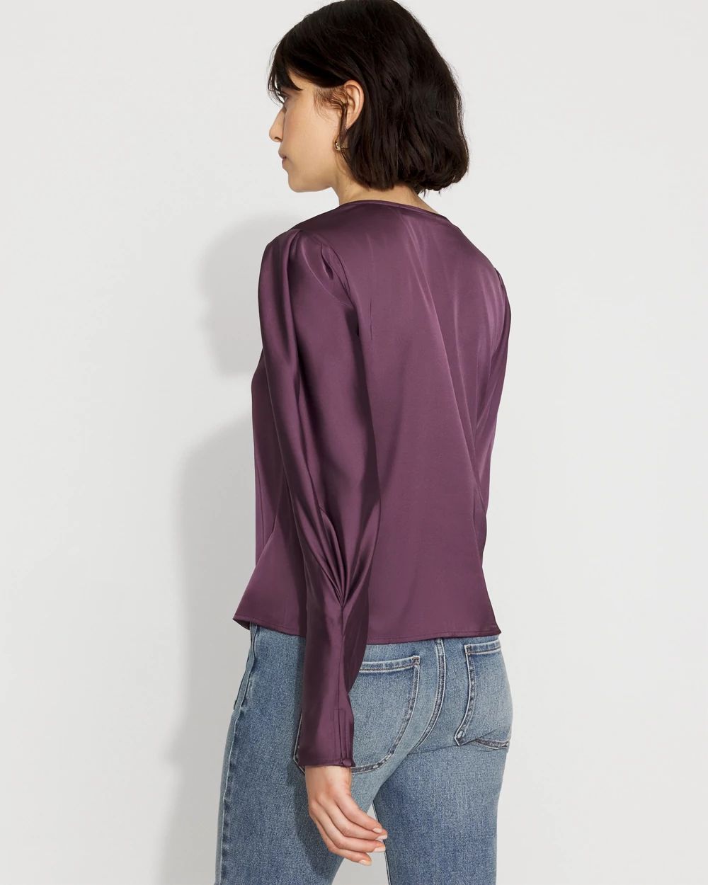 Pleated Sleeve Satin Blouse