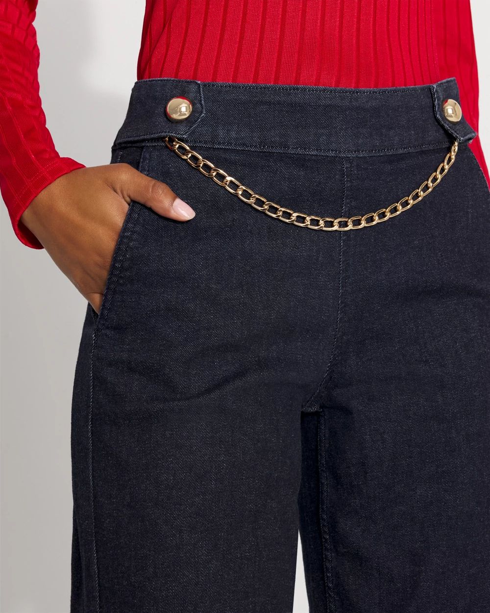 Chain Detail Extra High Rise Wide-Leg Jean