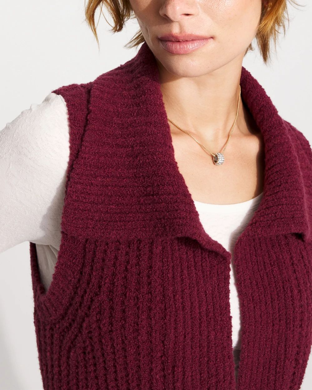 Bouclé Sleeveless Tie-Waist Sweater Vest