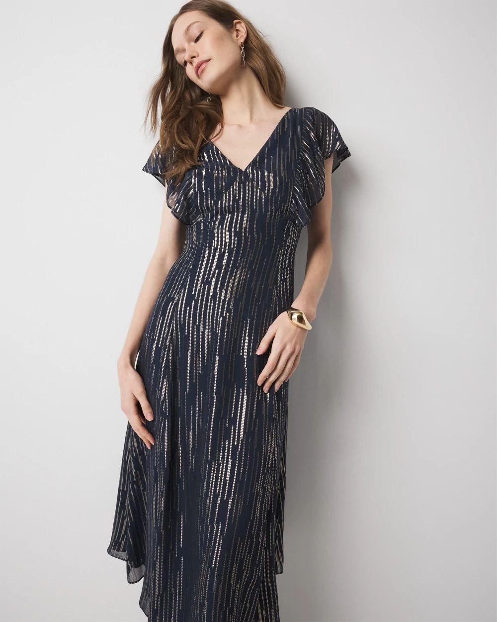 Metallic Clip Midi Slip Dress