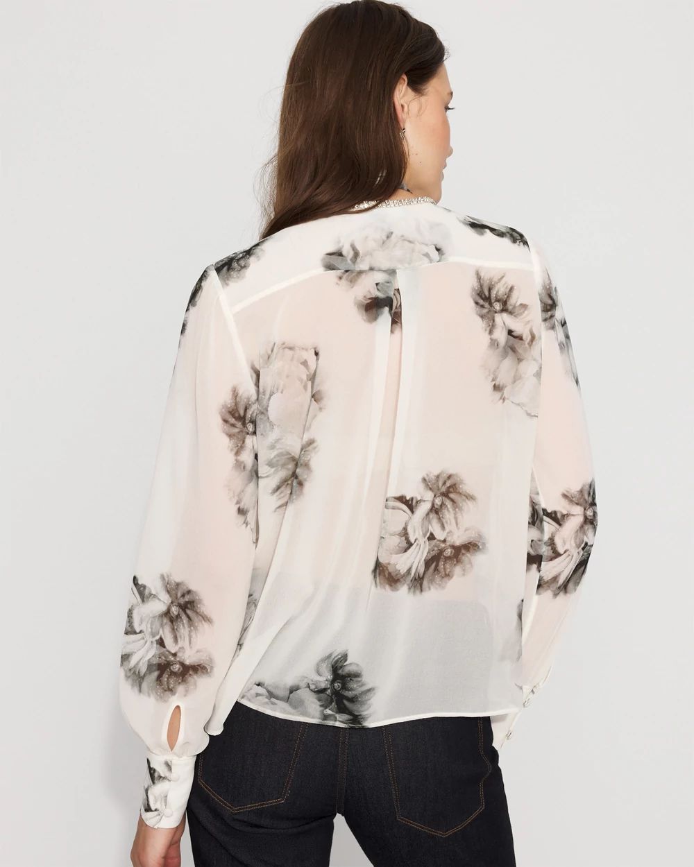 Floral Tie-Neck Chiffon Blouse