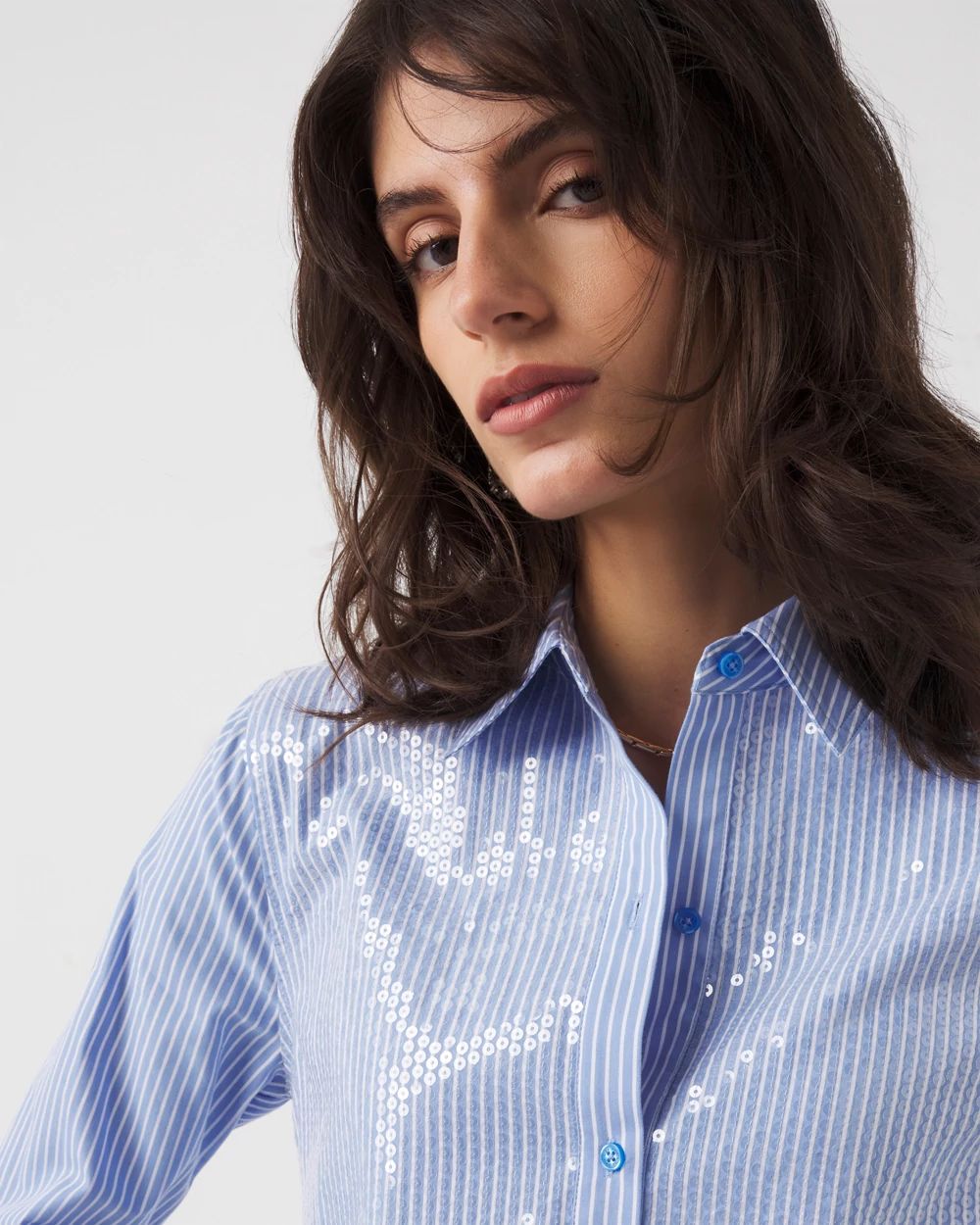 Sequin Striped Poplin Shirt