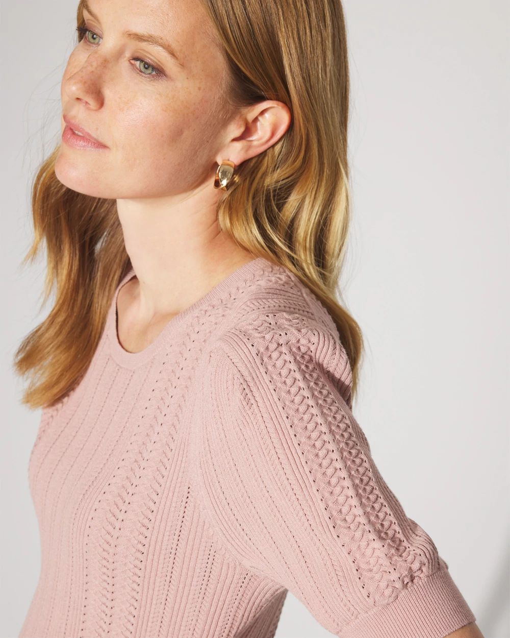 Pointelle Puff Sleeve Sweater