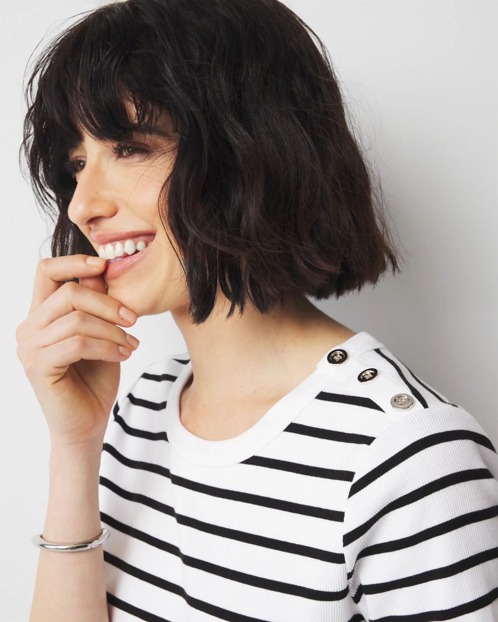 WHBM FORME™ Ribbed Stretch Button Shoulder Tee