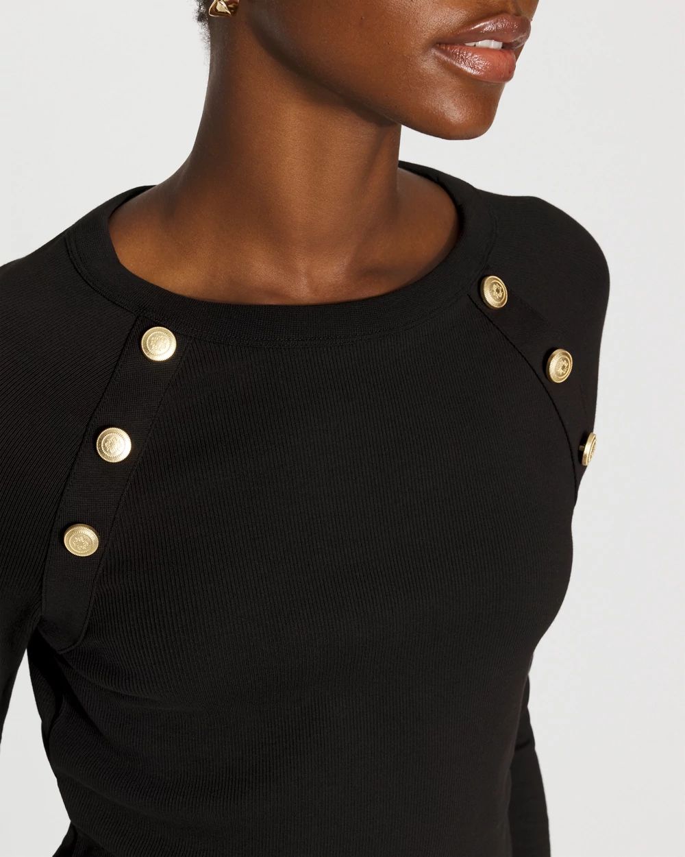 WHBM FORME™ Ribbed Stretch Button Long-Sleeve Tee