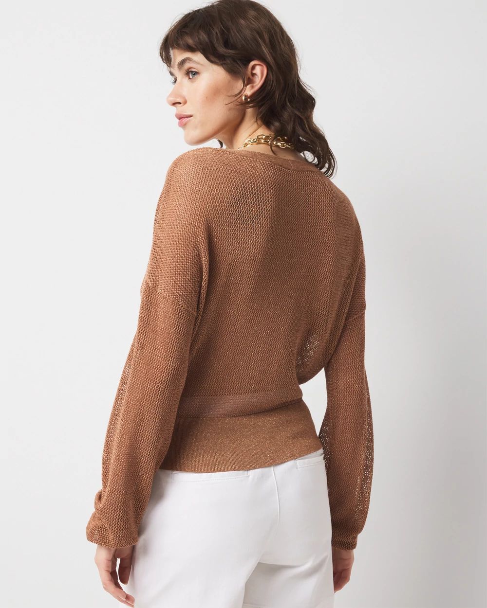 Bronze Shimmer Surplice Sweater