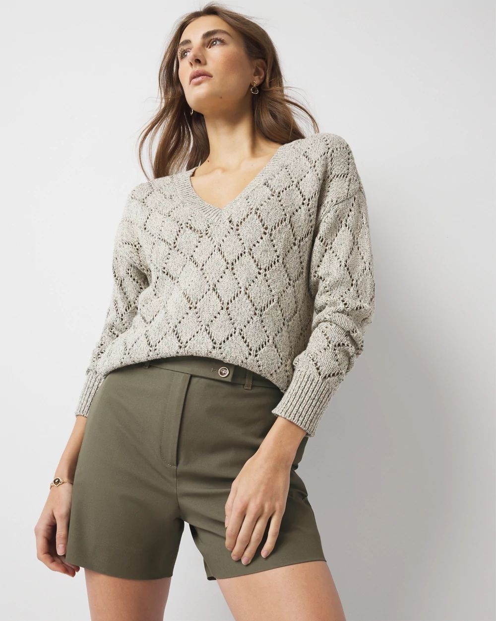 Pointelle Marled Shimmer Sweater