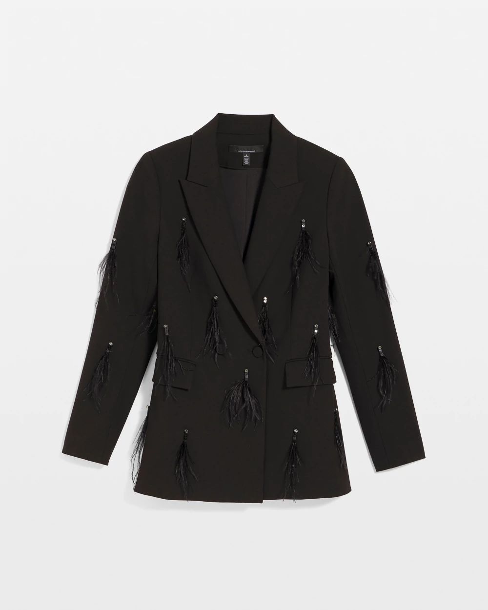 Feather Embellished Double-Breasted Blazer