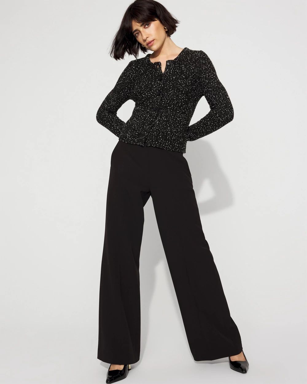 Metallic Tweed Button-Front Cardigan