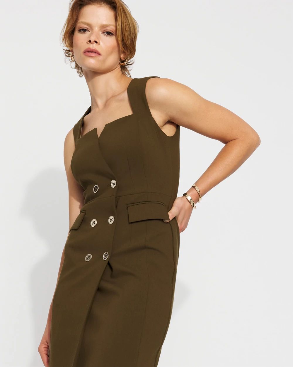 Square Neck Tailored Midi Dress