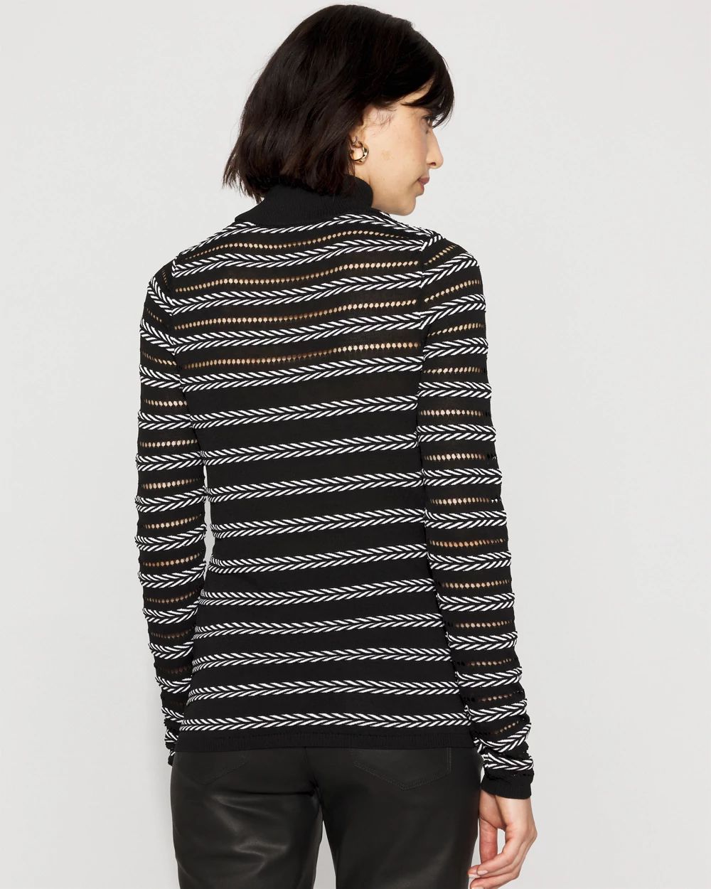 Black + White Rib Knit Mock Neck Sweater