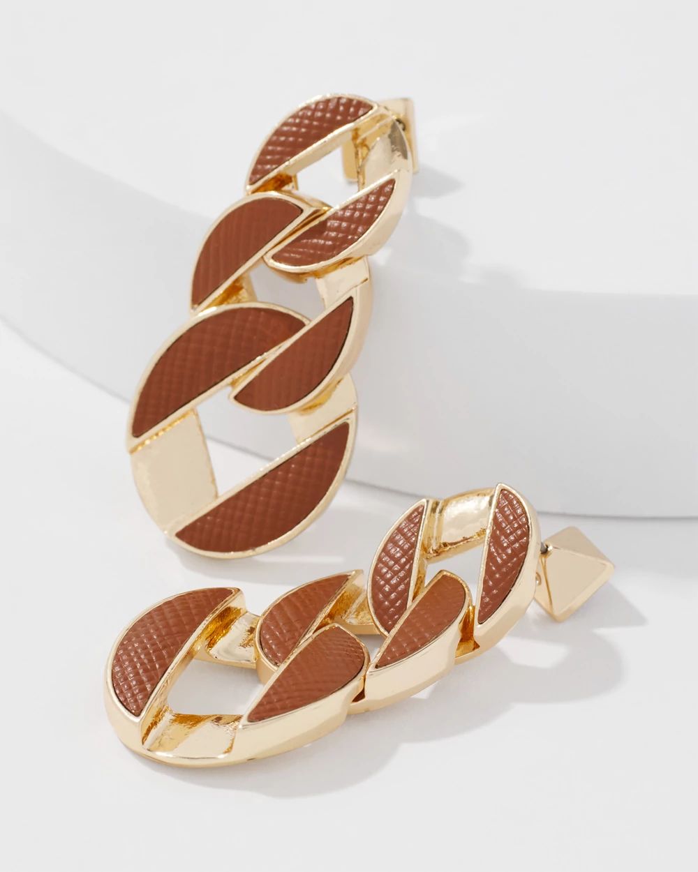 Cognac Textured Leather Linear Earrings