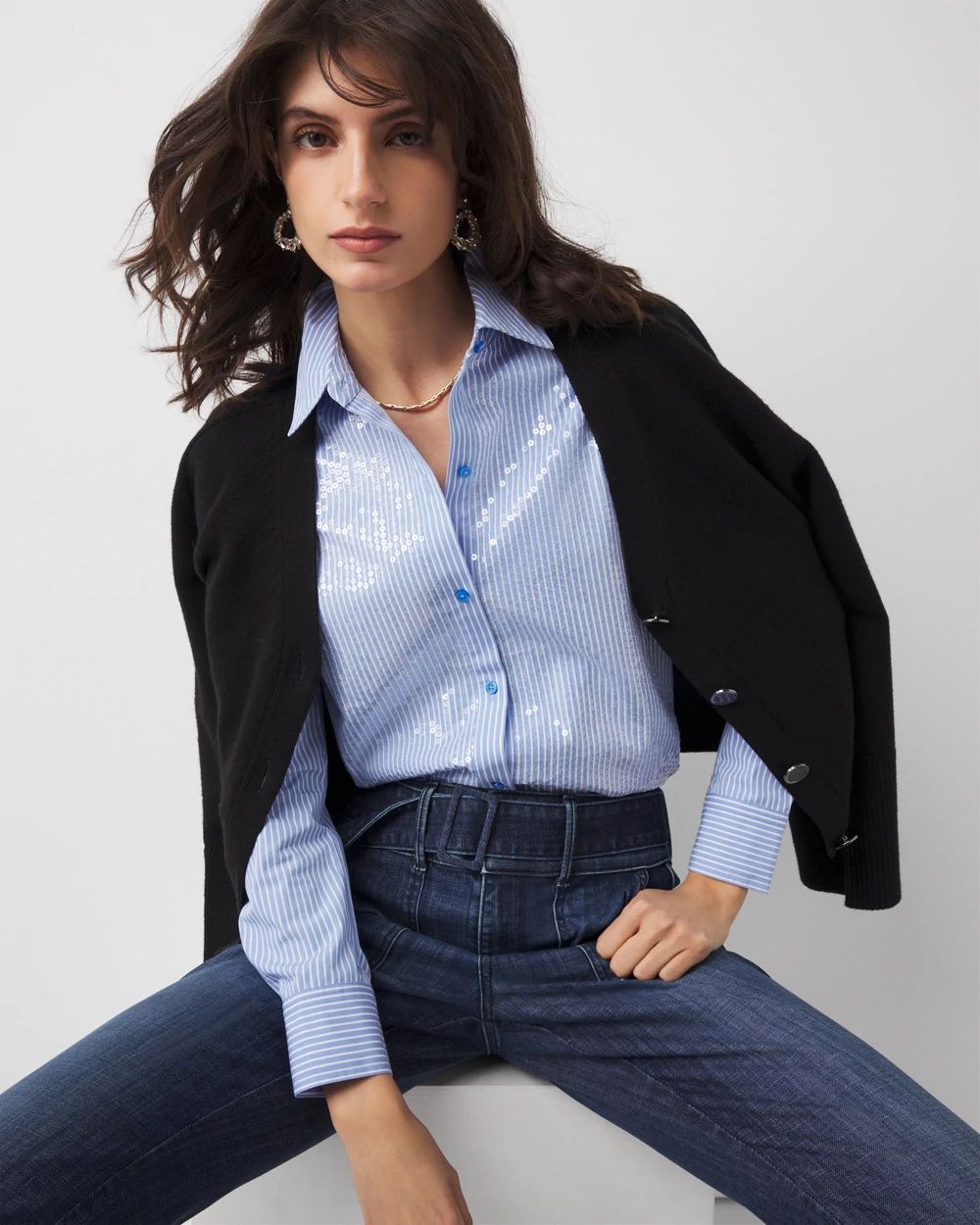 Sequin Striped Poplin Shirt