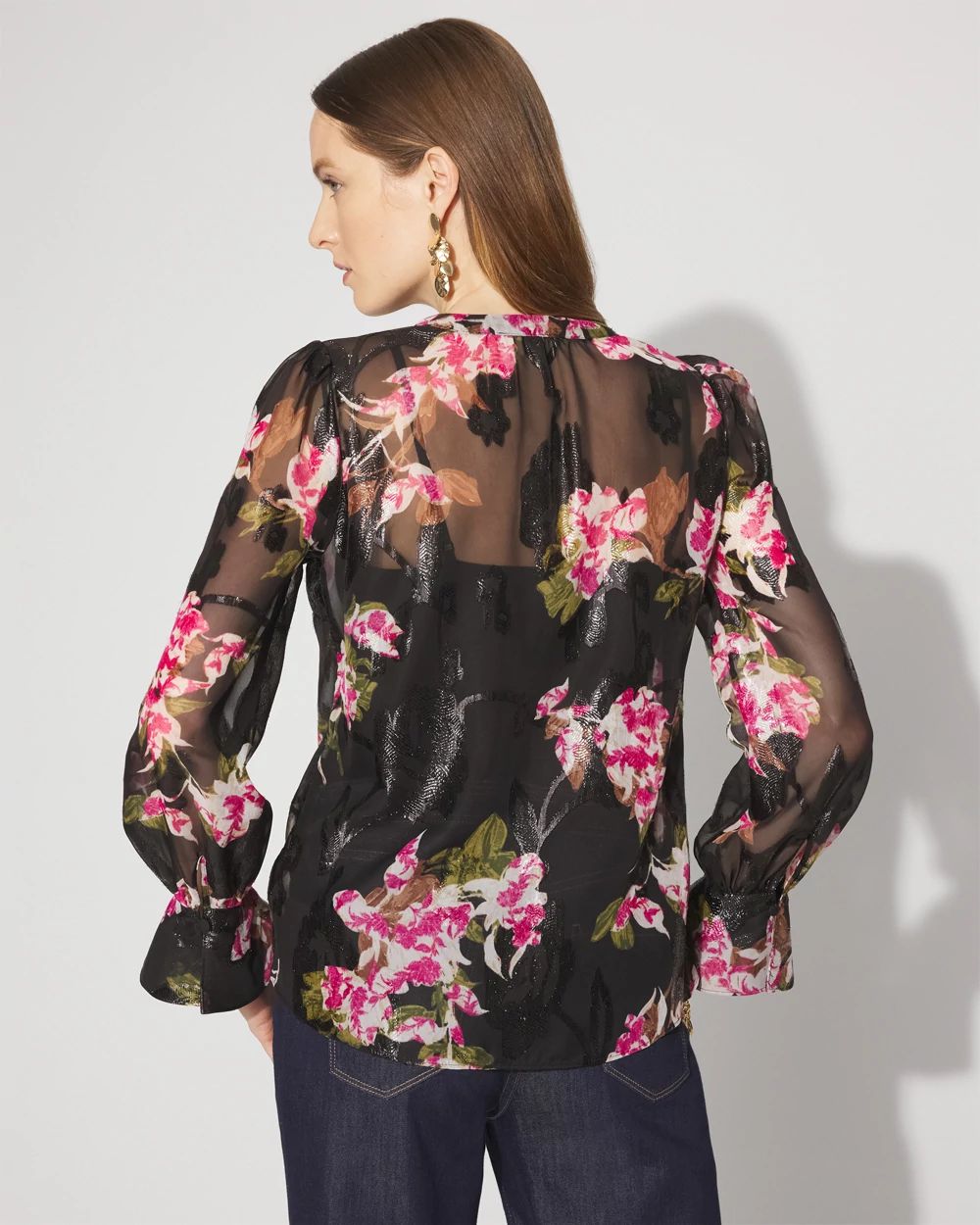 Sheer Metallic Clip Ruffle Blouse