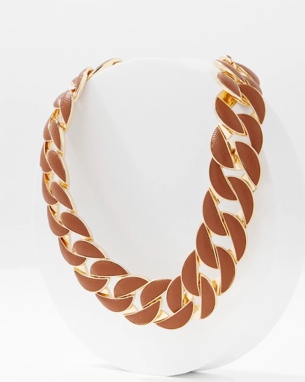 Cognac Textured Leather Link Necklace