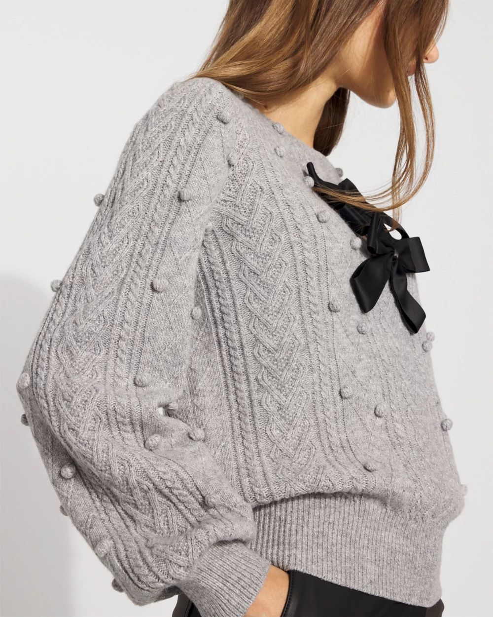 Satin Bow Cable Knit Sweater