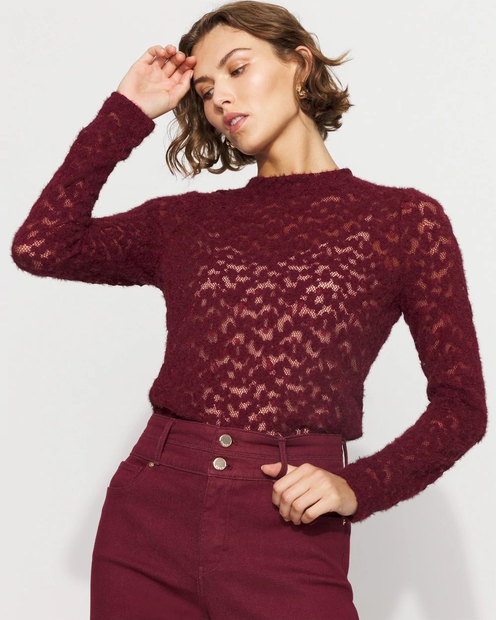 Textured Lace Mockneck Top