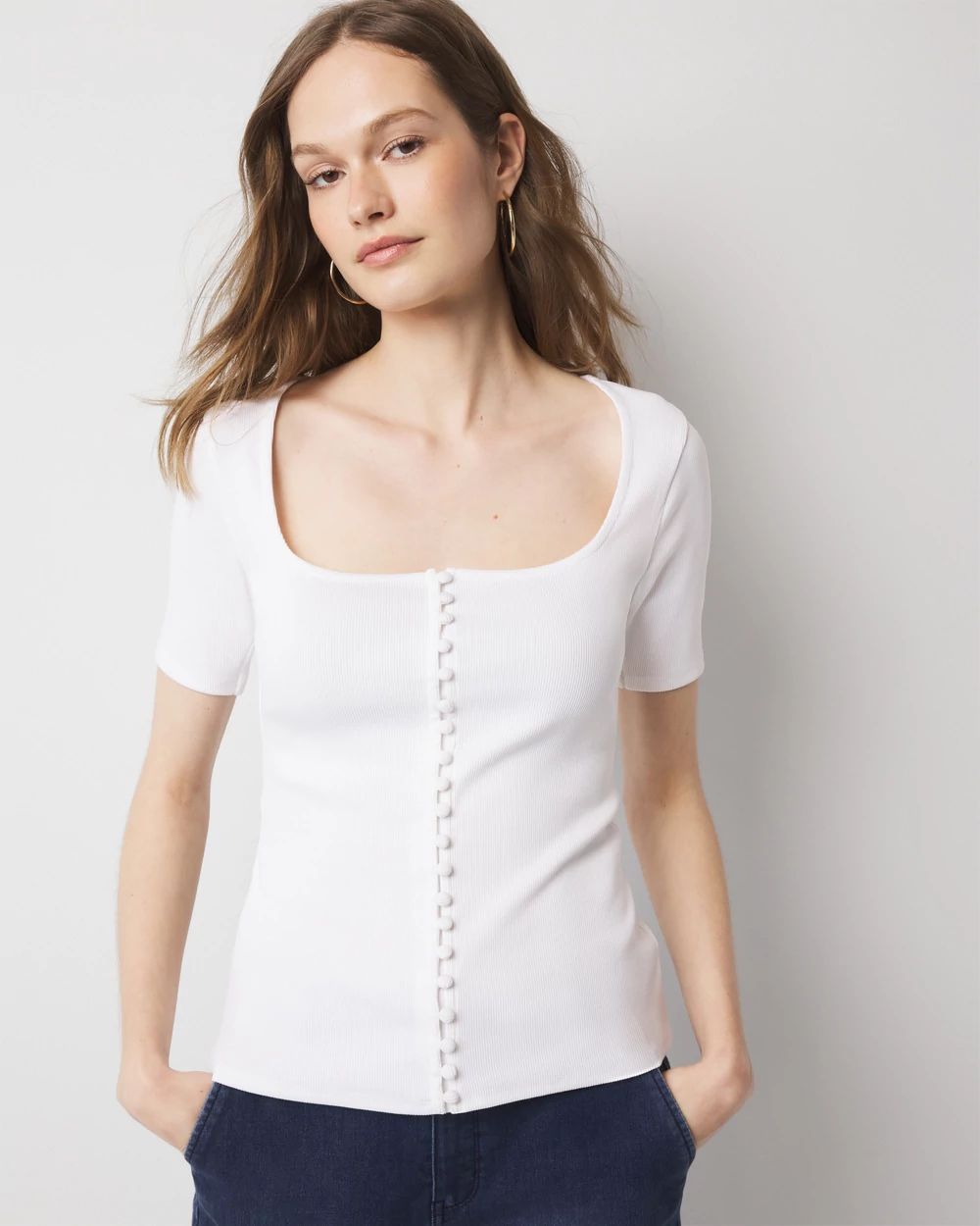 WHBM FORME™ Ribbed Stretch Button Tee