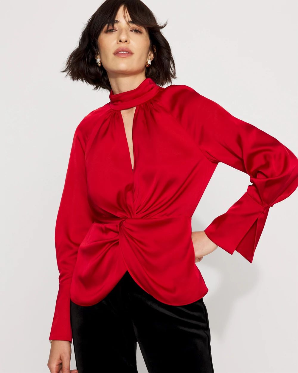 Petite Twist-Front Satin Blouse