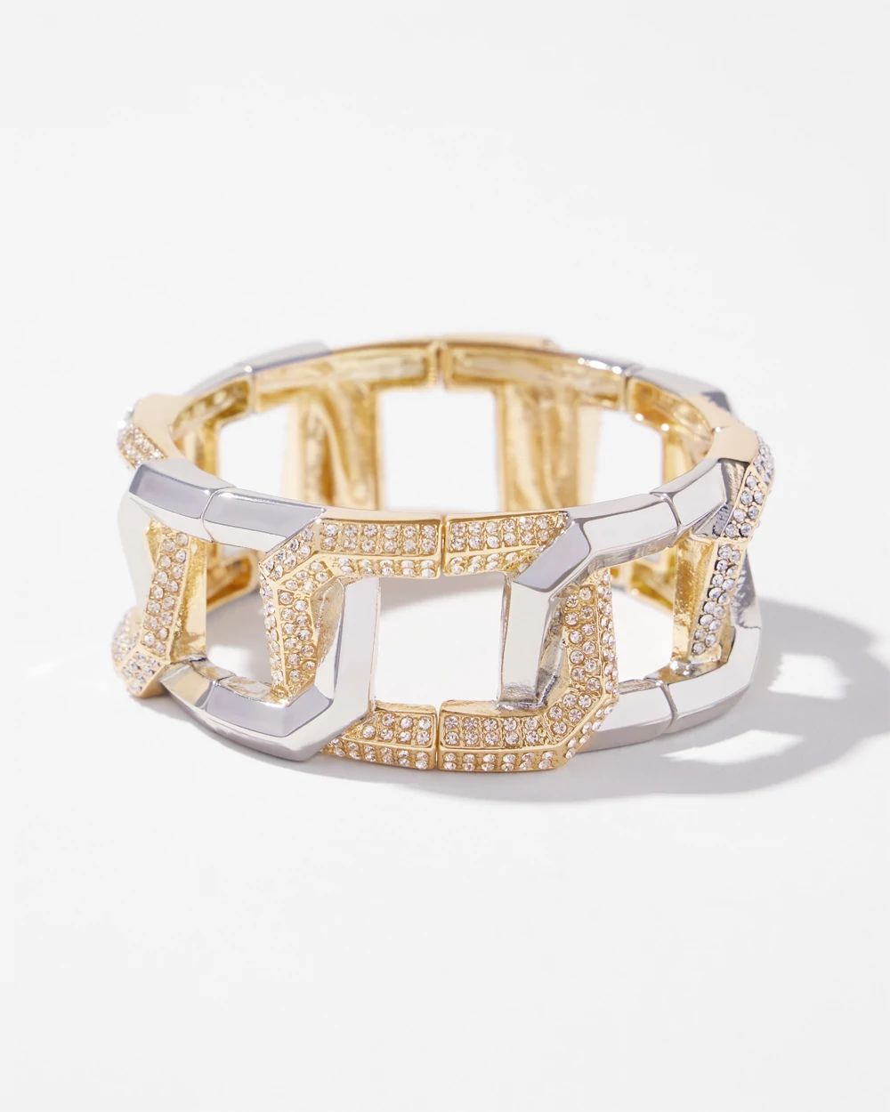 Mixed Metal Pavé Link Stretch Bracelet