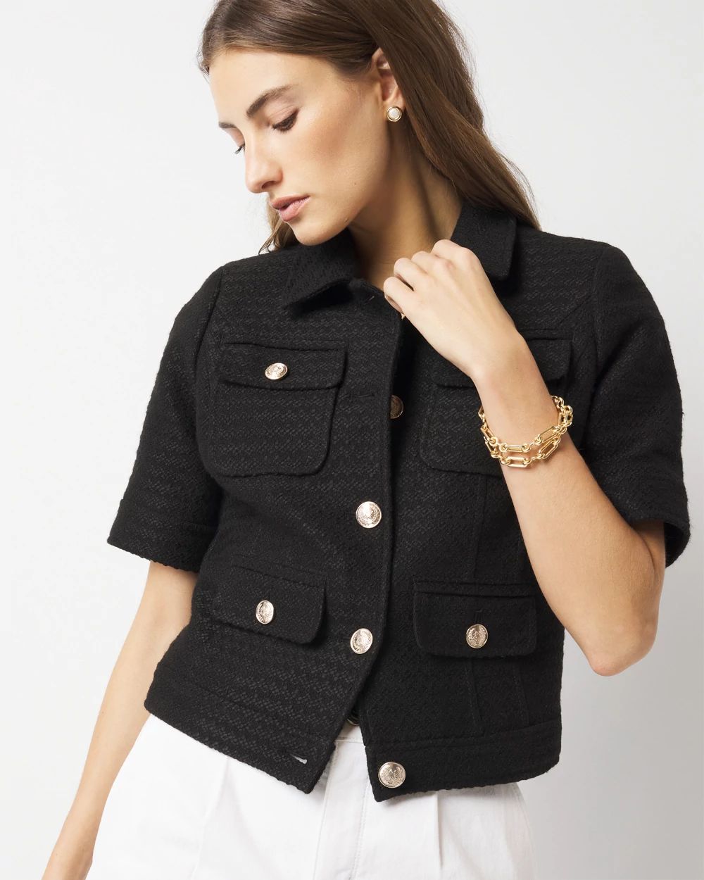 Short-Sleeve Tweed Jacket