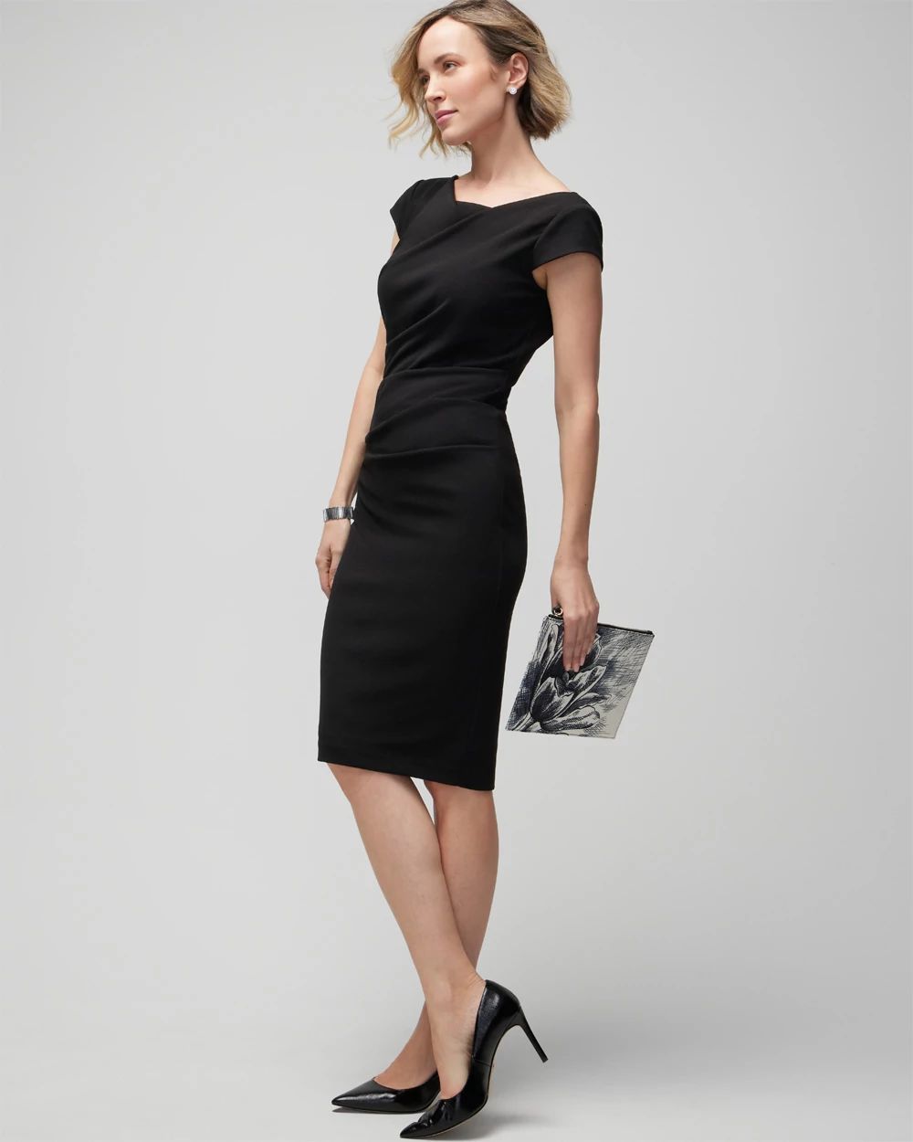 Cap Sleeve Draped Sheath Dress