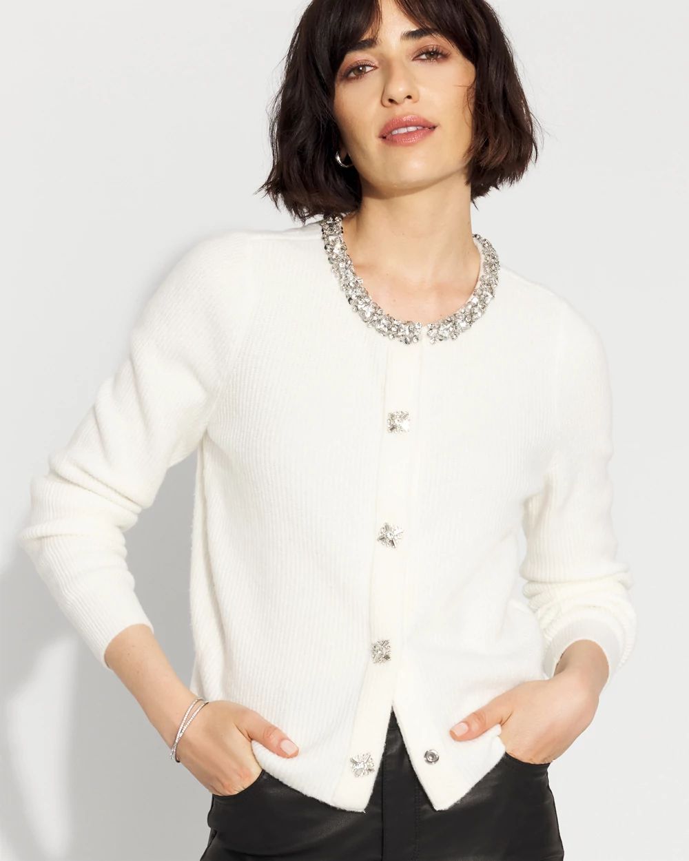 Embellished Button-Front Cardigan