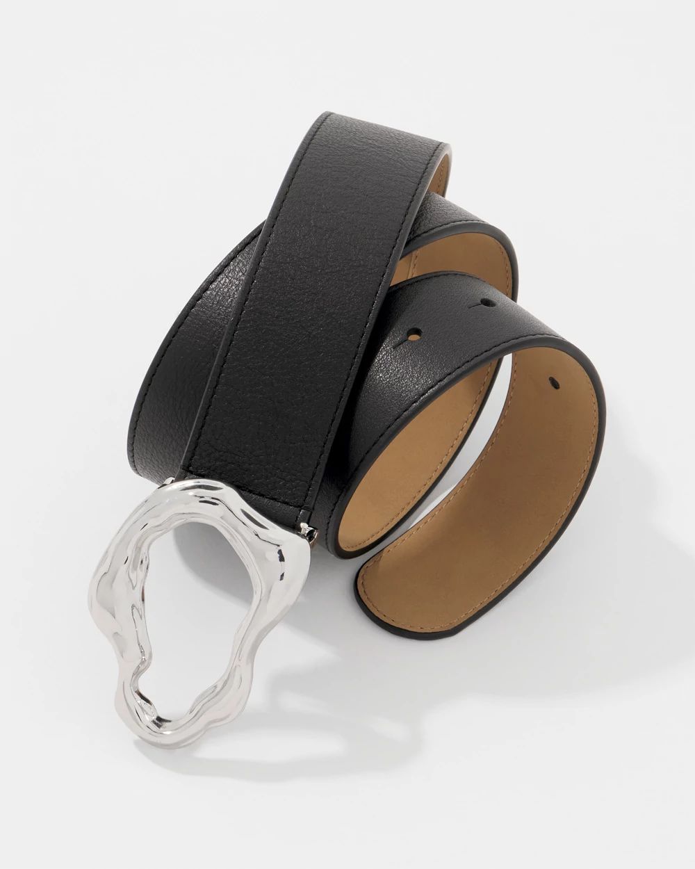 Leather Belt with Silver Sculptural Buckle