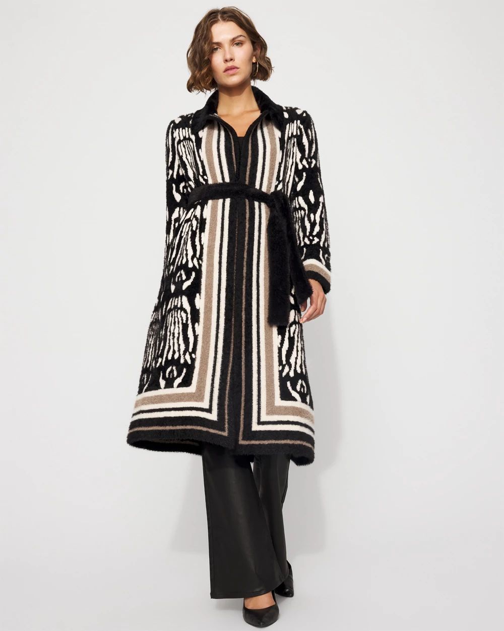 Jacquard Long Sweater Coat