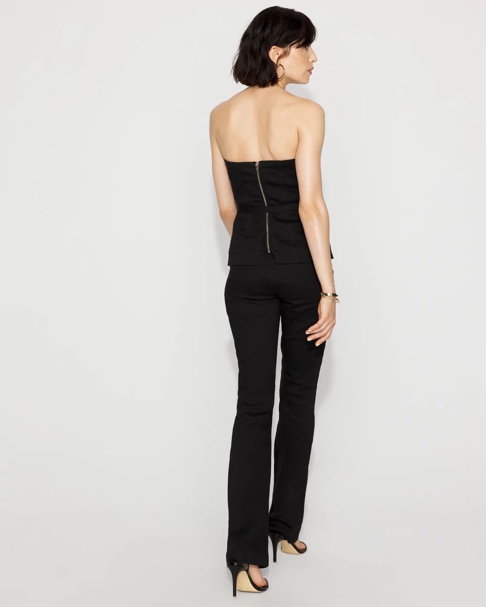 Petite Strapless Denim Boot Jumpsuit