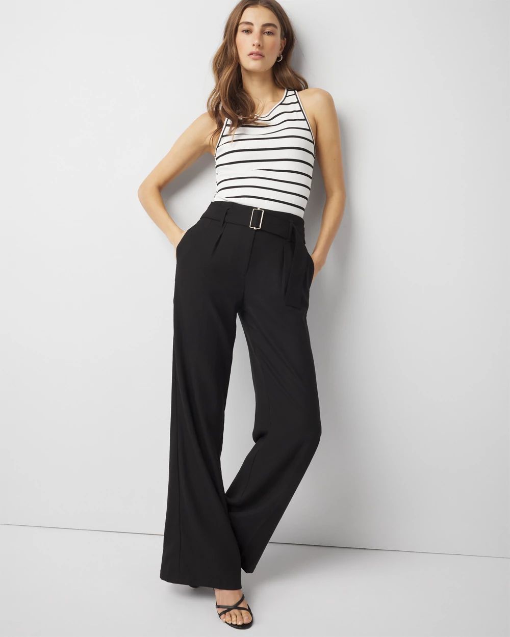 High-Rise Belted Wide Leg Trouser
