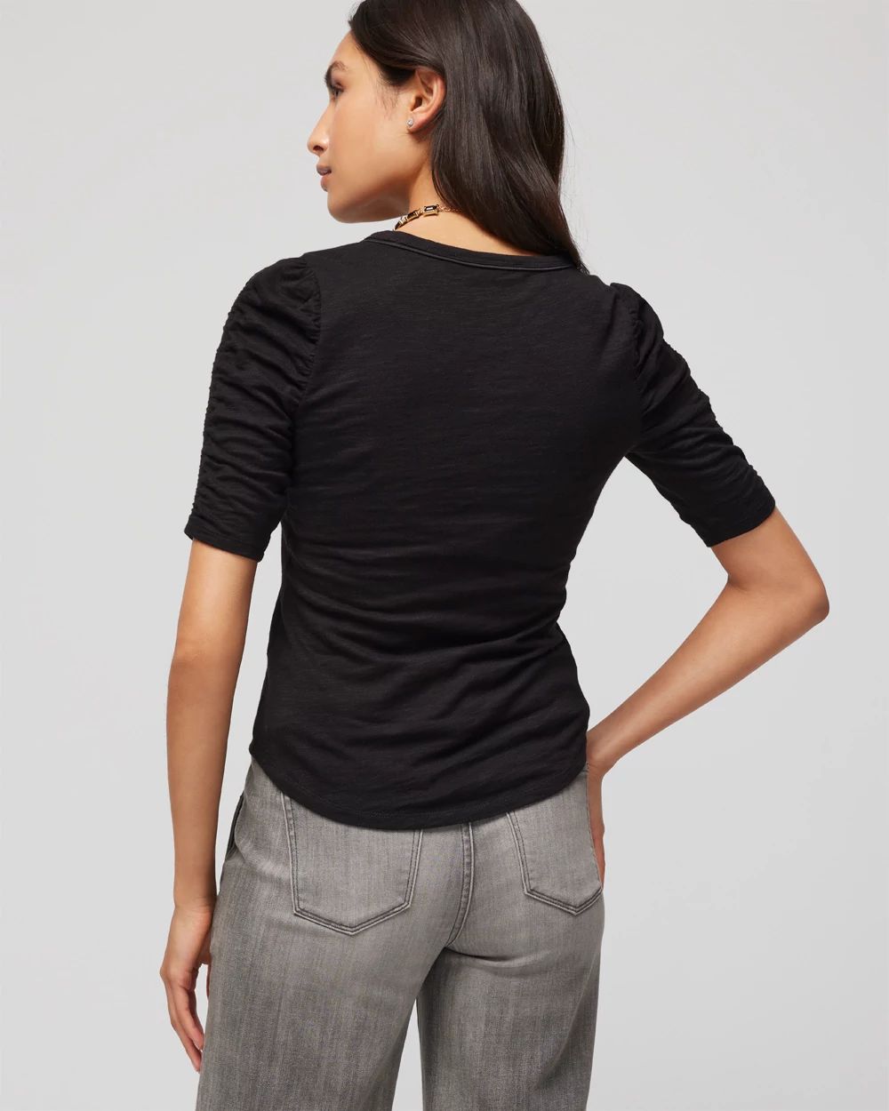 Shirred Sleeve Crewneck Tee click to view larger image.