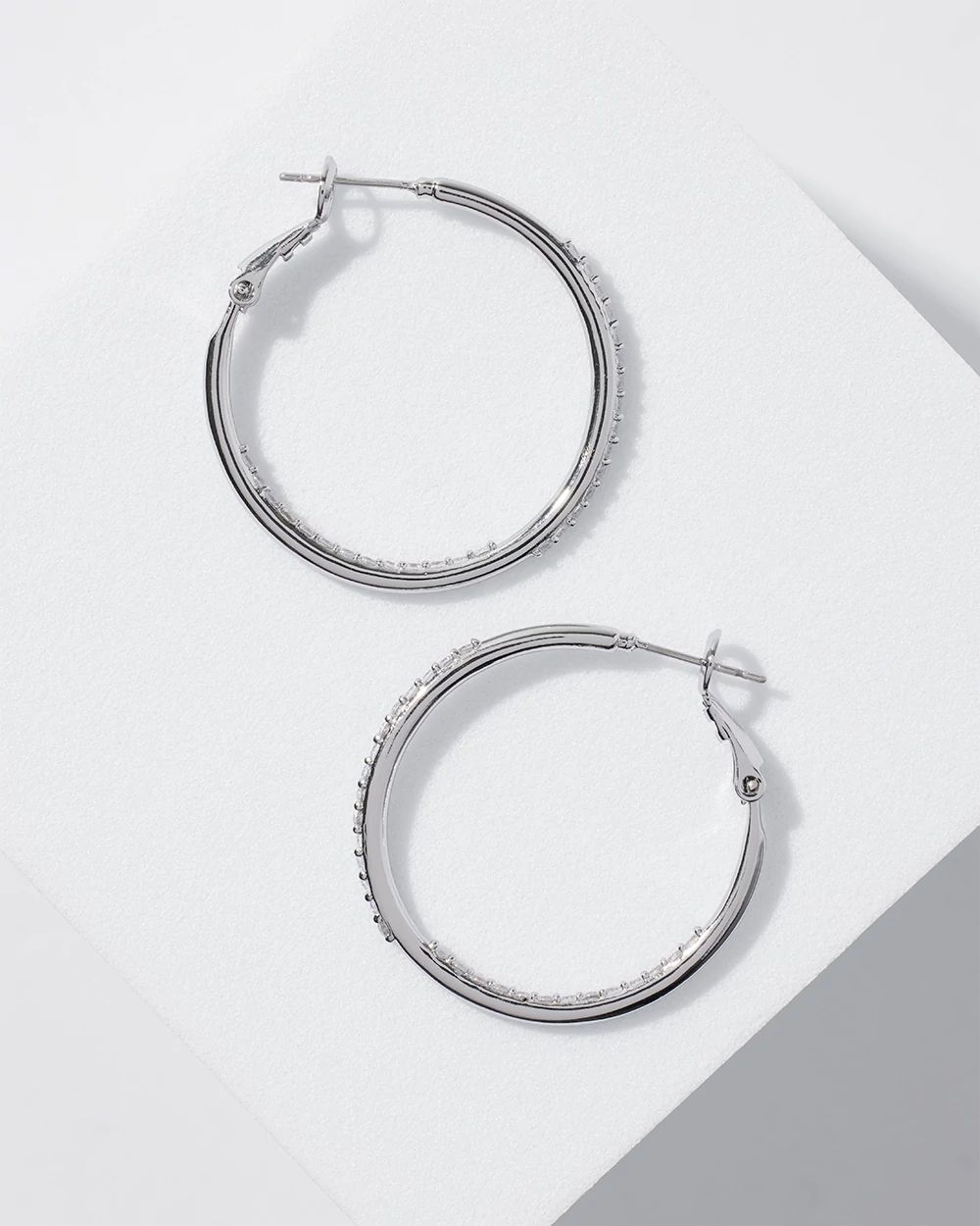 Silver Small Pave Hoop Earrings