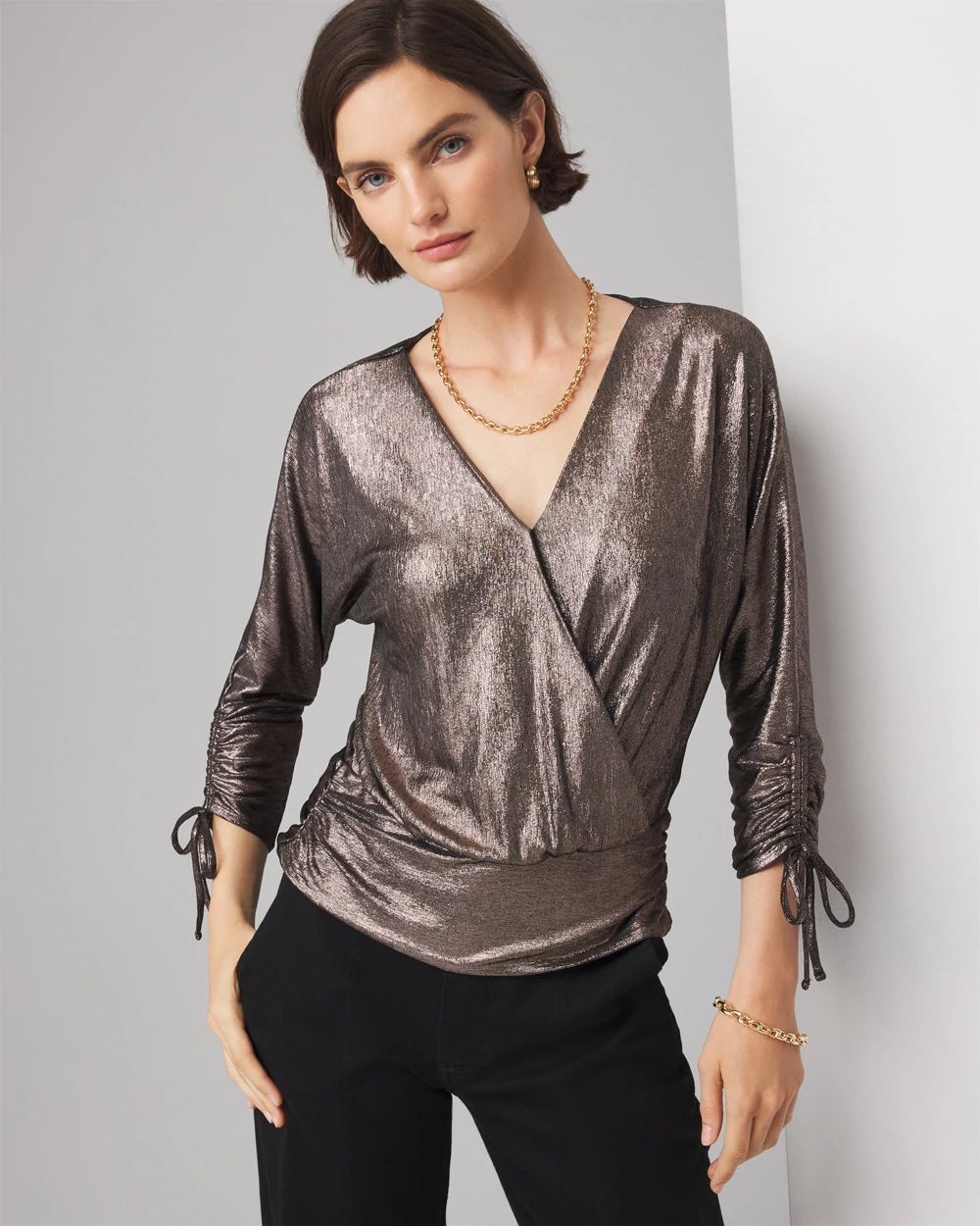 Metallic Surplice Top