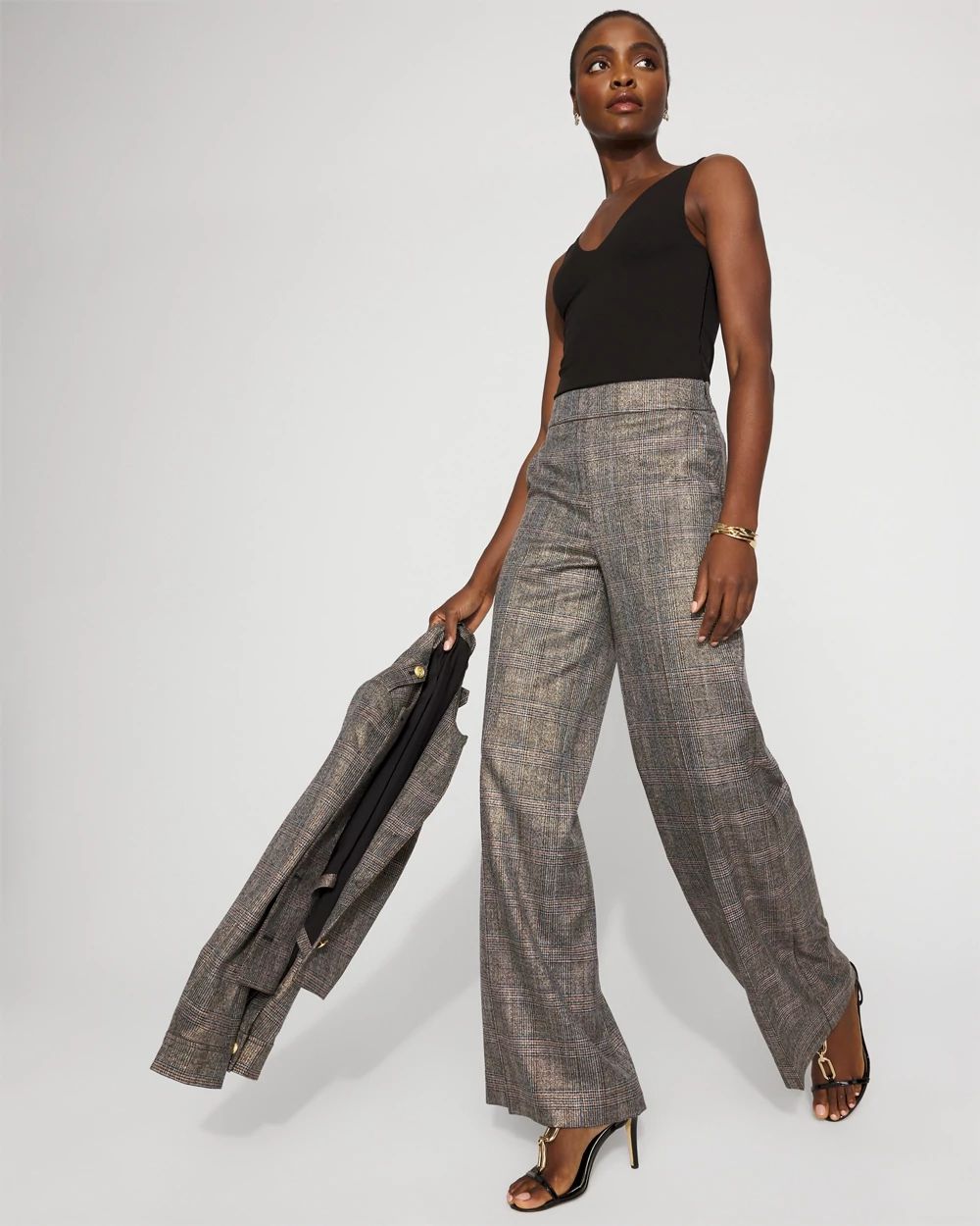 Metallic Plaid Wide Leg Pant
