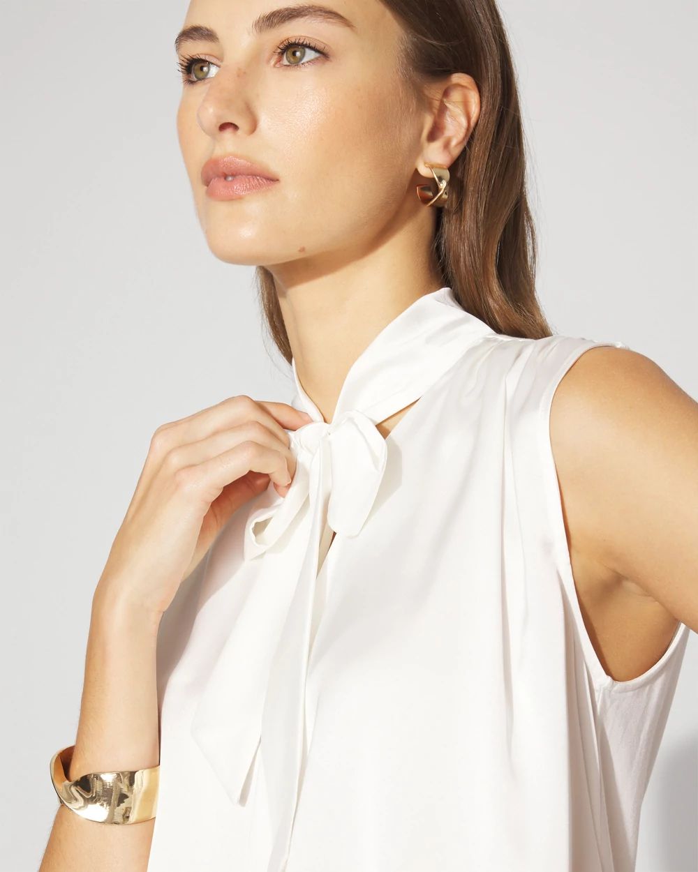 Bubble Hem Tie-Neck Shell