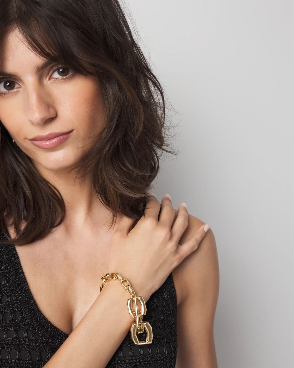 Gold Double Links Toggle Bracelet