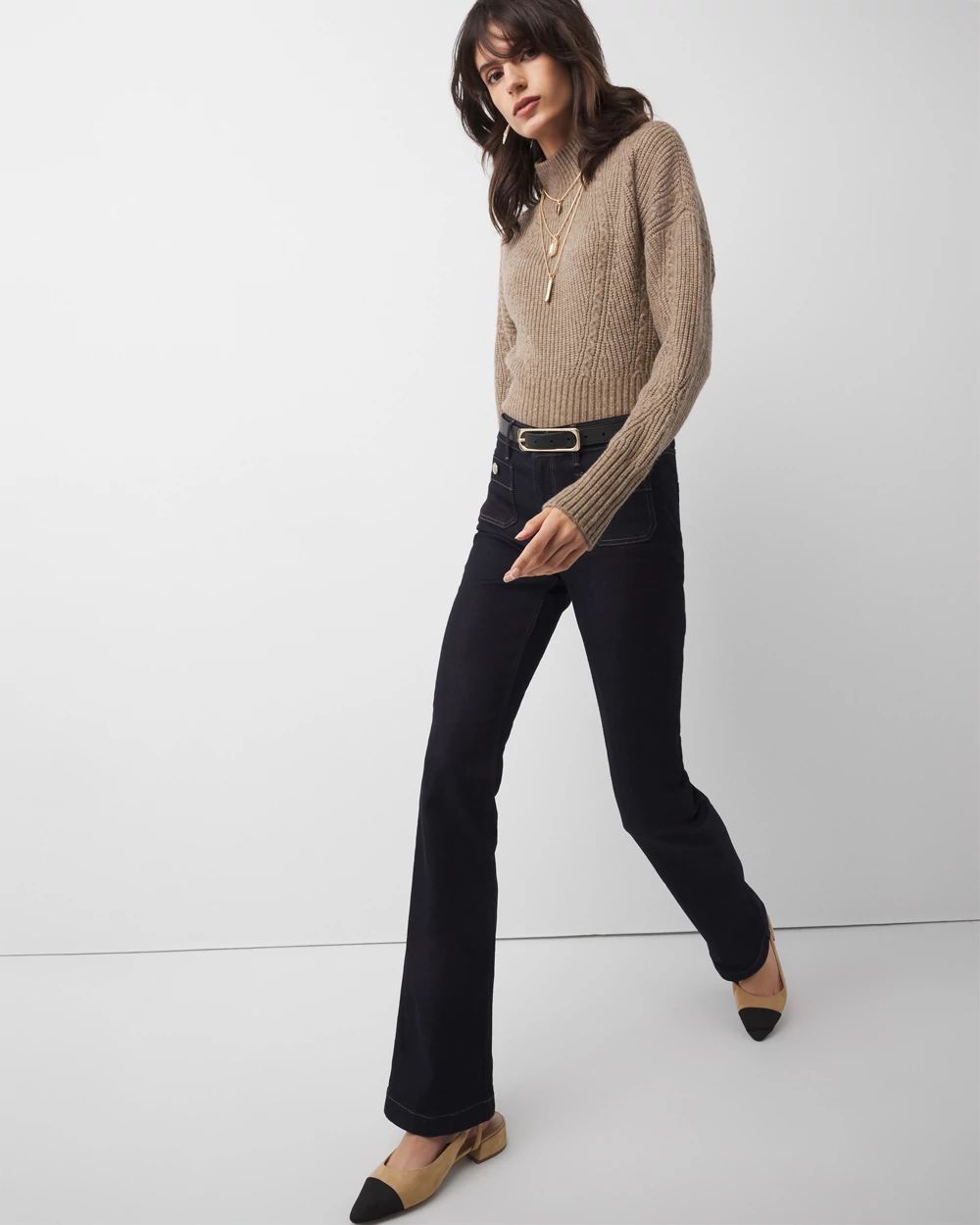 High-Rise Patch Pocket Bootcut Jeans