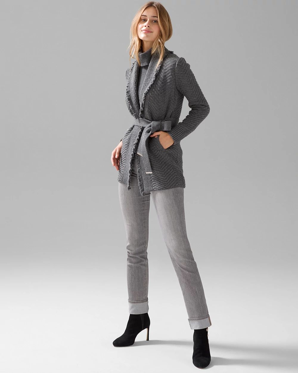 Mid-Rise Suede Trim Slim Jeans