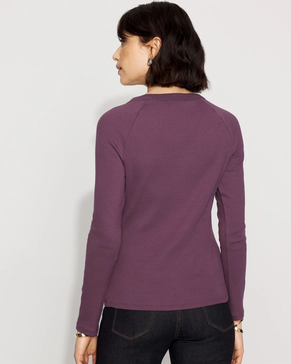 WHBM FORME™ Ribbed Stretch Button Long-Sleeve Tee