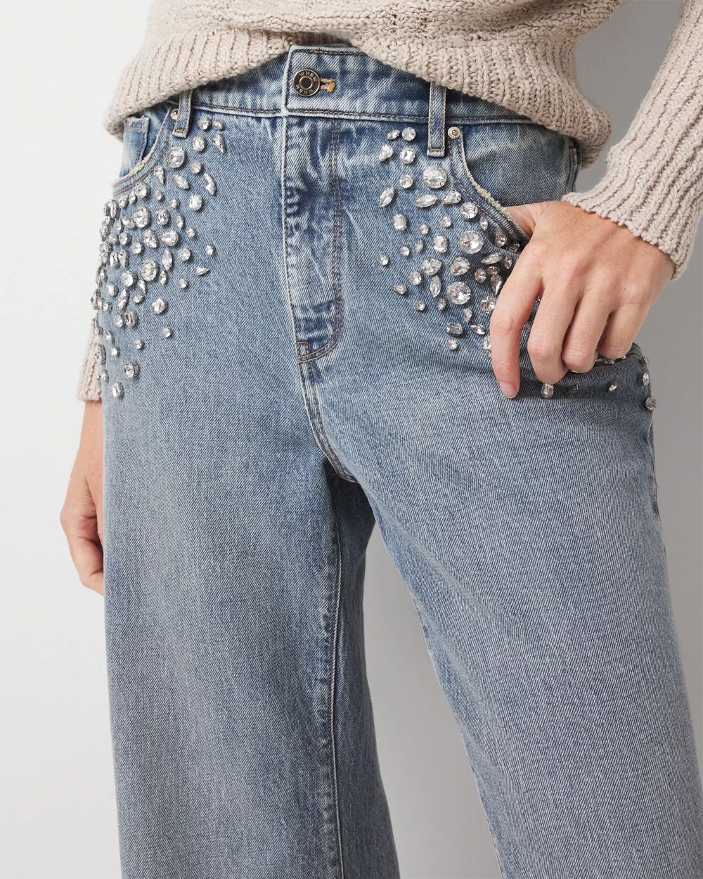 Rhinestone Extra High Rise Wide Leg Jean