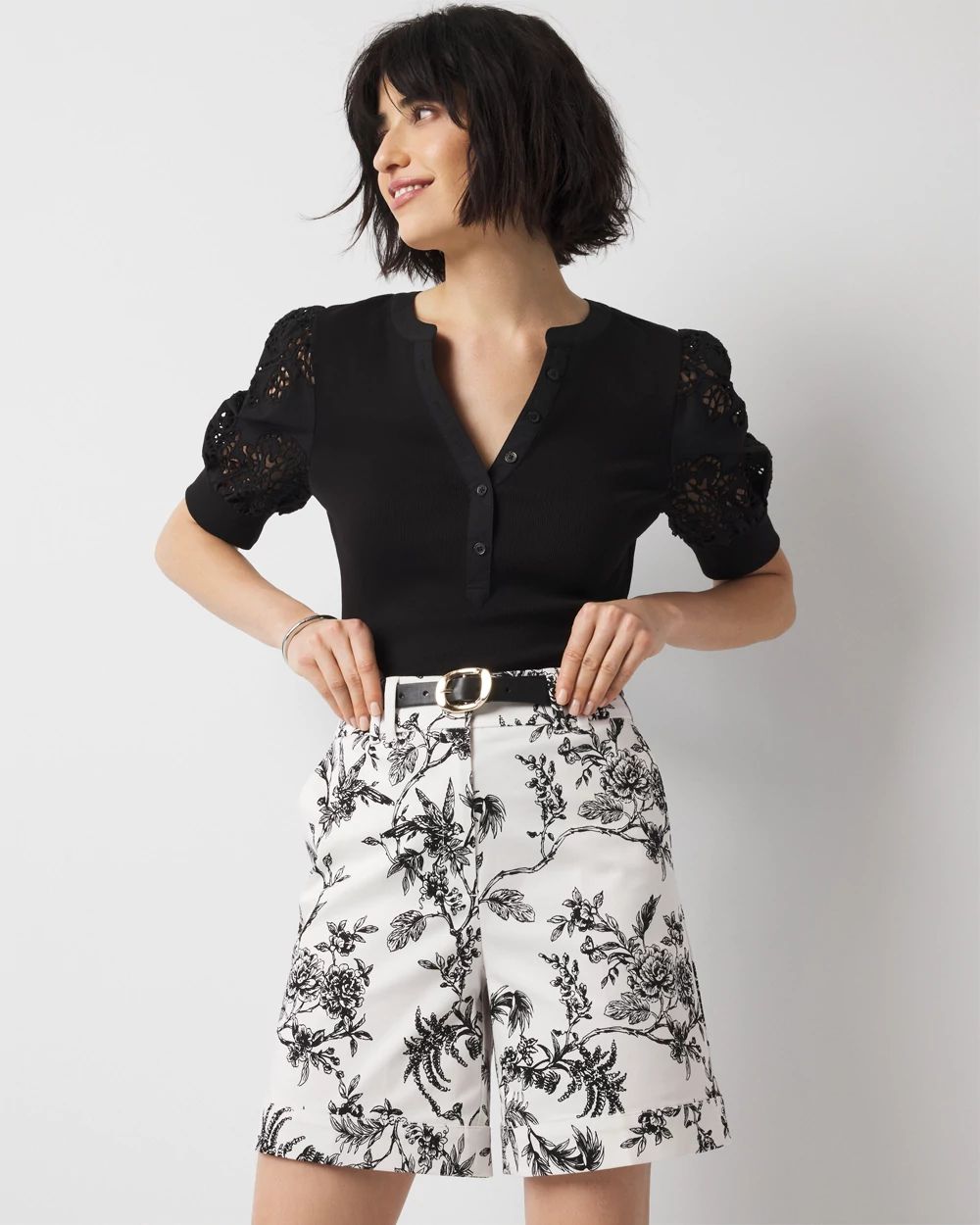 High-Rise Floral Print Sateen Short