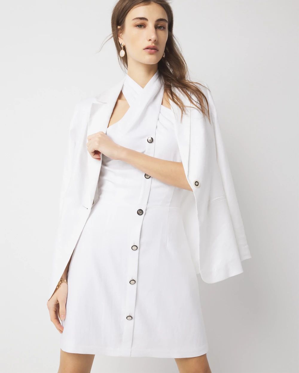 Button-Front Halter Mini Dress