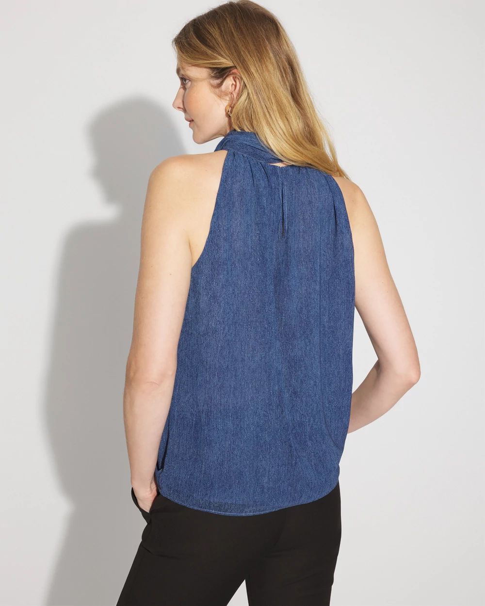 Denim Print Chiffon Halter Top