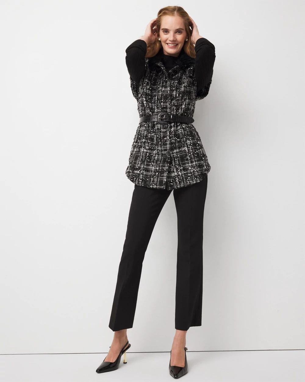 Faux Fur Sequin Tweed Vest