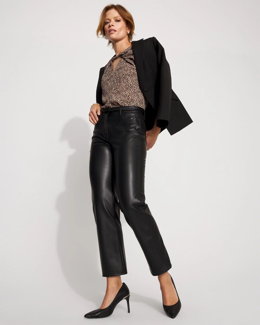 Faux Leather 5-Pocket Ankle Pant