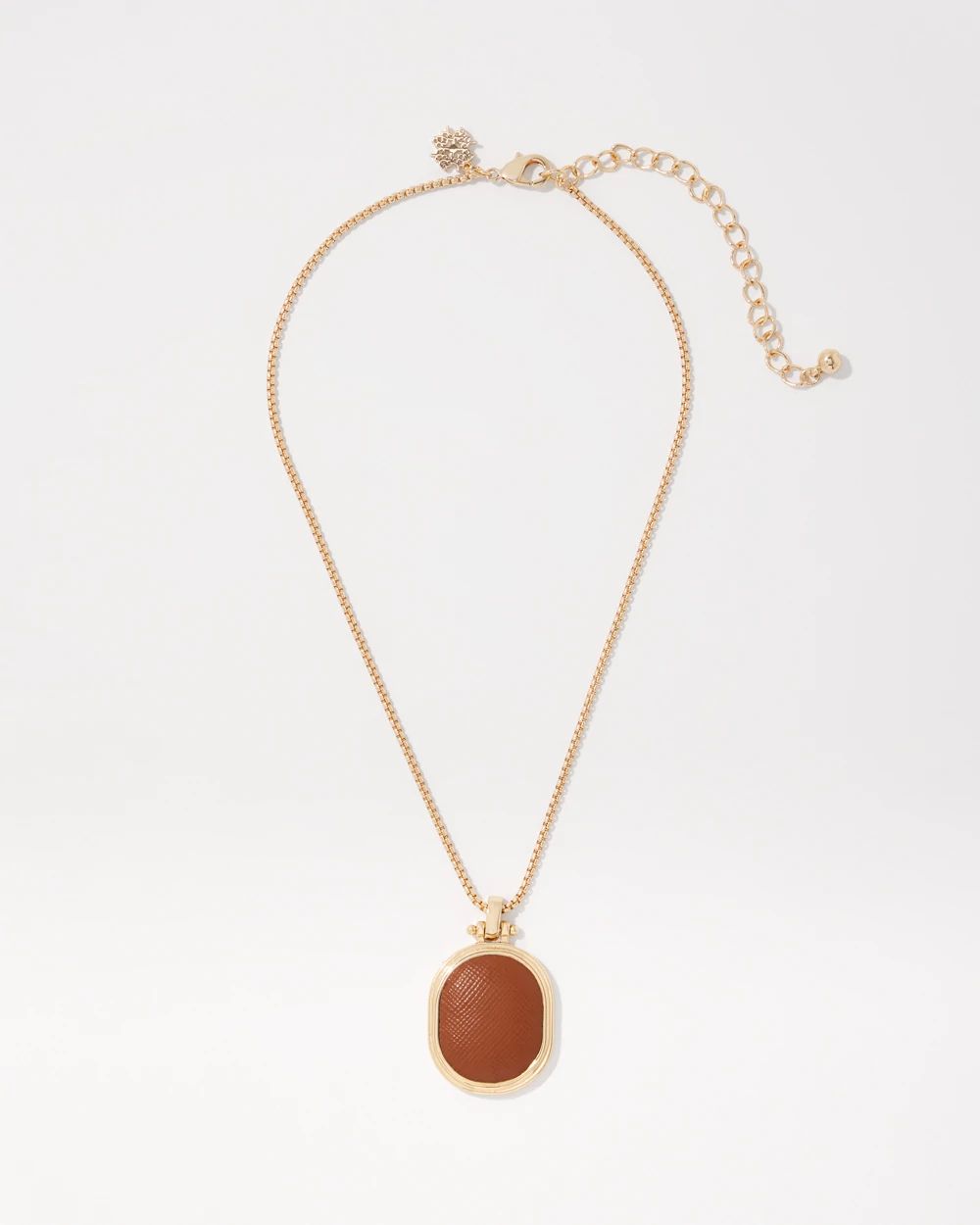 Cognac Textured Leather Pendant Necklace