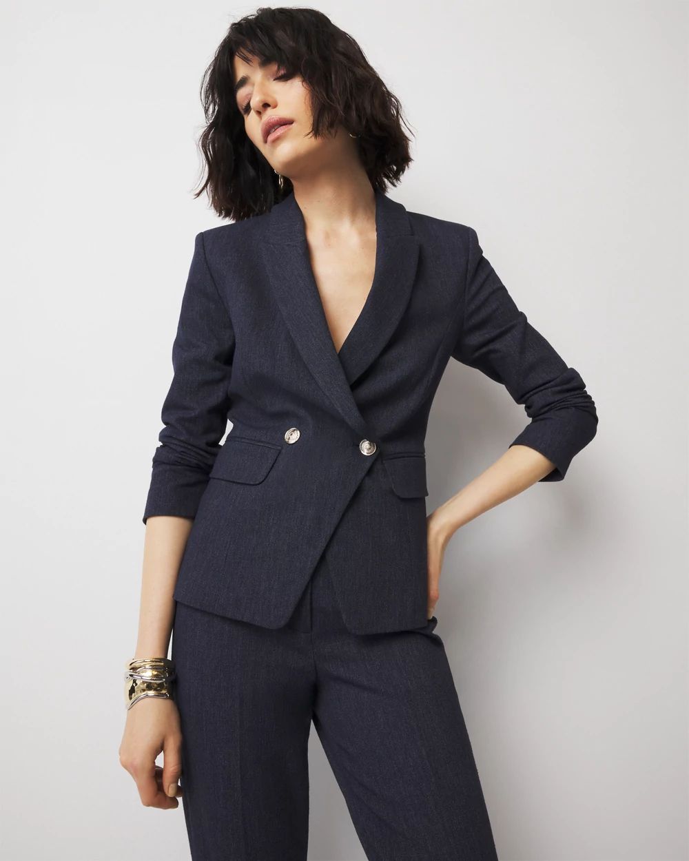 WHBM® Two-Button Denim-Look Studio Blazer